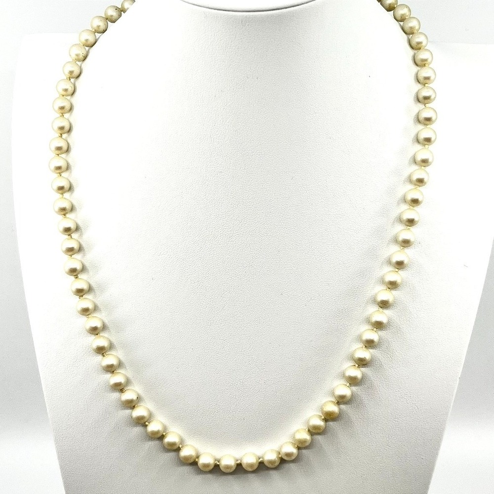 Vintage Cream Faux Pearl Strand Necklace Gold Tone Filigree Clasp‎ 24" Classic